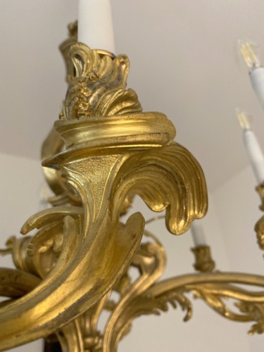 XIXe siècle - Lustre en bronze doré d'après Caffiéri