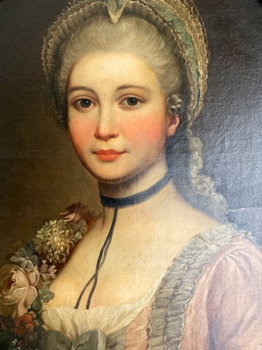 Portrait en médaillon d'une dame de qualité - Tableaux et dessins Style Louis XVI
