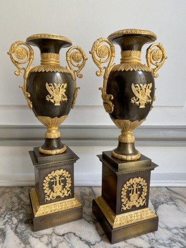 Objet de décoration Cassolettes, coupe et vase - Paire de cassolettes Restauration en bronze doré