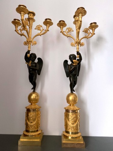 Luminaires Bougeoirs et Chandeliers - Paire de candélabres Empire en bronze doré