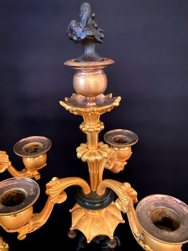 Restauration - Charles X - Paire de candélabres aux chinois en bronze doré vers 1830