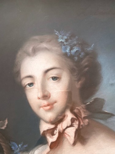 Tableaux et dessins Dessin, Aquarelle & Pastel - Portrait présumé de Marie émilie Baudouin - Ecole française vers 1760, entourage de François Boucher