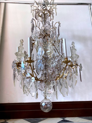 Luminaires Lustre - Grand lustre cage Louis XV en cristal taillé