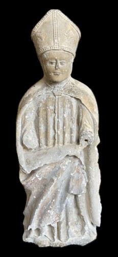 Antiquités - Sculpture d'un Saint Évêque - Bourgogne XVe siècle