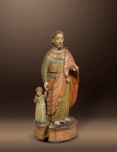 Sculpture Sculpture en Bois - Joseph avec l'Enfant, Italie du Nord 2e moitié du XIIe siècle