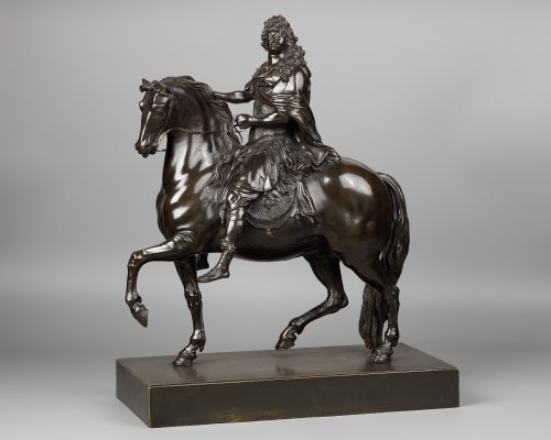 Sculpture Sculpture en Bronze - Statue équestre de Louis XIV d'après Martin van den Bogaert dit Desjardins