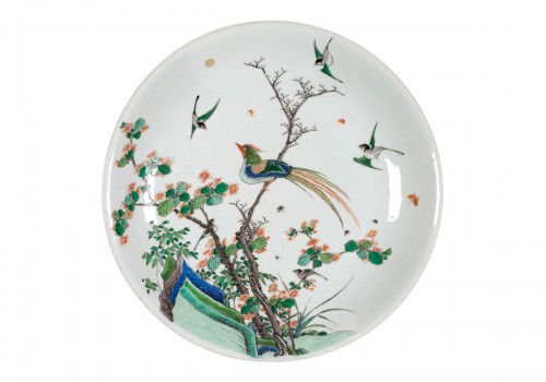 Assiette de la Famille Verte au decoration d'oiseaux, Chine KangXi