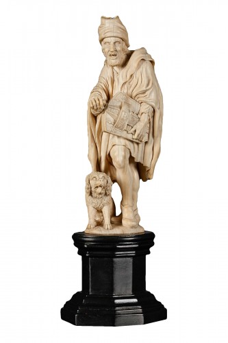 Statuette en ivoire représentant un joueur de vielle à roue, France 18e siècle