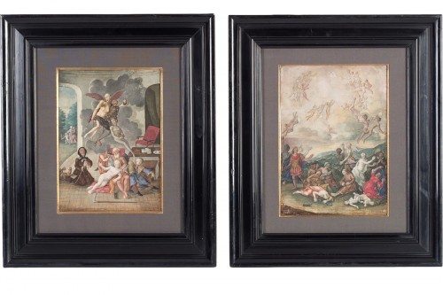 Paire de gouaches avec scènes de Vanités,  Allemagne 18e siècle