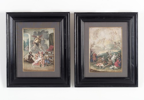 Paire de gouaches avec scènes de Vanités,  Allemagne 18e siècle - Tableaux et dessins Style Louis XV