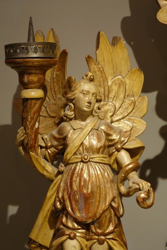 Antiquités - Quatre anges céroféraires, Provence ou Italie 17e siècle