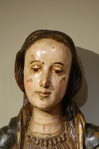 Art sacré, objets religieux  - Grande Vierge à l'Enfant en bois polychromé, Espagne 16e siècle