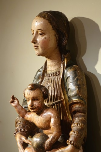 Grande Vierge à l'Enfant en bois polychromé, Espagne 16e siècle - Renaissance