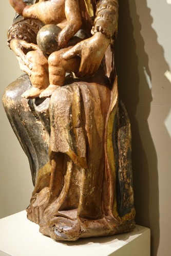 Renaissance - Grande Vierge à l'Enfant en bois polychromé, Espagne 16e siècle