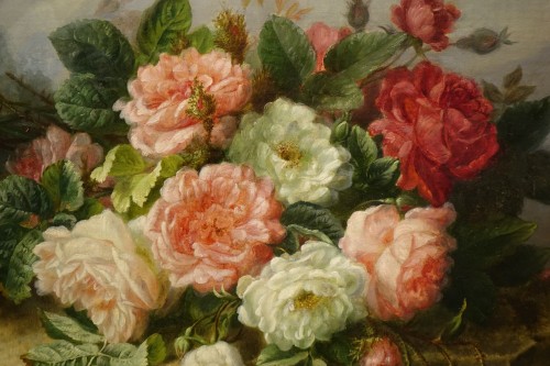 Tableaux et dessins Tableaux XIXe siècle - Bouquet de roses sur un entablement - Marie LOUVEAU, vers 1880