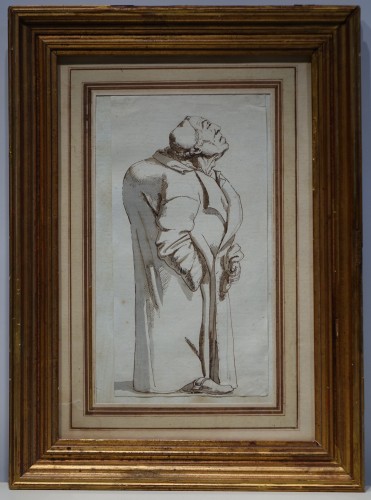Dessin représentant un homme bossu, Rome,18e s.P.L. GHEZZI? - Tableaux et dessins Style Louis XV