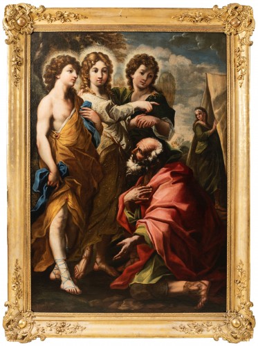 La visite des trois Anges à Abraham - Attribuée à Giacinto BRANDI, vers 1650 - Tableaux et dessins Style Louis XIII