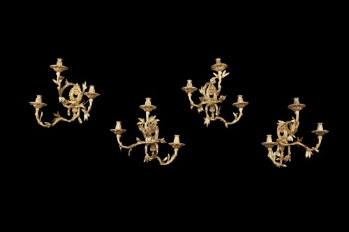 Suite de 4 appliques en bronze doré, Italie fin 19e - Luminaires Style 
