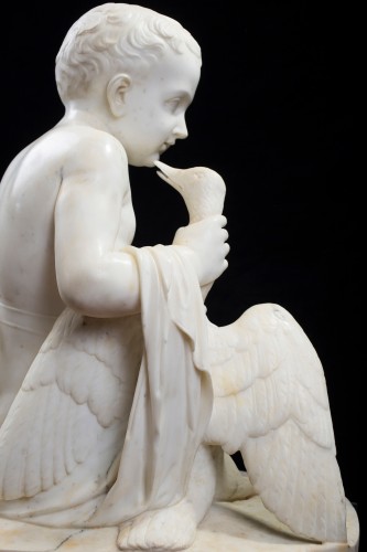 Sculpture Sculpture en Marbre - Enfant et oie, marbre blanc de Carrare 19e siècle