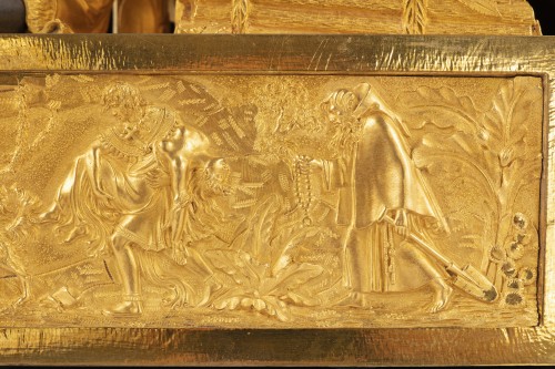 Horlogerie Pendule - Atala et Chactas - Pendule Empire en bronze doré