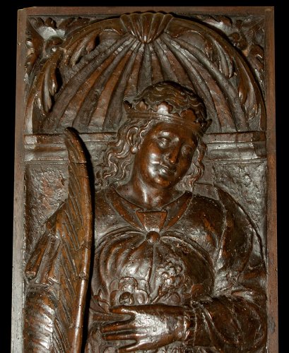 Sculpture Sculpture en Bois - Panneau de la Renaissance représentant sainte-Elisabeth de Hongrie