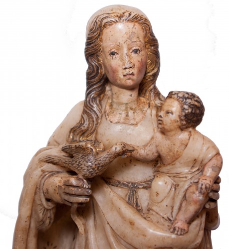 Sculpture Sculpture en Marbre - Vierge à l'Enfant en albâtre vers 1500, école aragonaise ou burgalaise