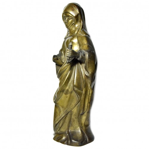 Statuette de sainte en bronze, fin du XVe siècle Pays-Bas méridionaux - Sculpture Style Moyen Âge