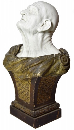 Céramiques, Porcelaines  - Buste en biscuit du pseudo-Sénèque d'après Guido Reni , fin XVIIIe