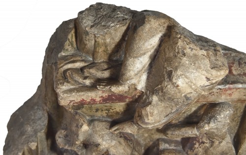 Fragment de retable en calcaire représentant la Résurrection vers 1300 - Sculpture Style Moyen Âge