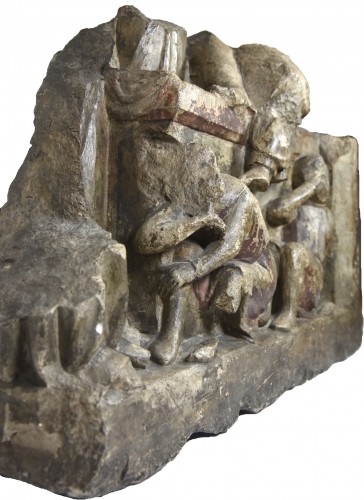 XIe au XVe siècle - Fragment de retable en calcaire représentant la Résurrection vers 1300