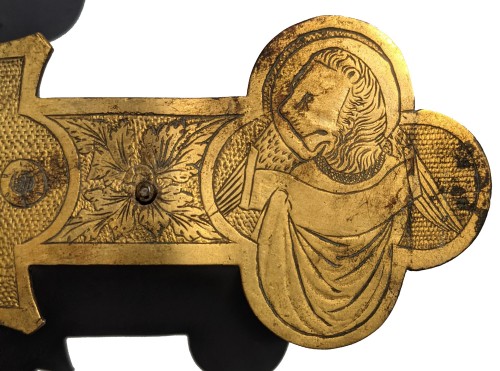 Art sacré, objets religieux  - Croix de procession toscane en cuivre et bronze doré du XIVe siècle