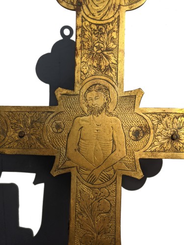 XIe au XVe siècle - Croix de procession toscane en cuivre et bronze doré du XIVe siècle