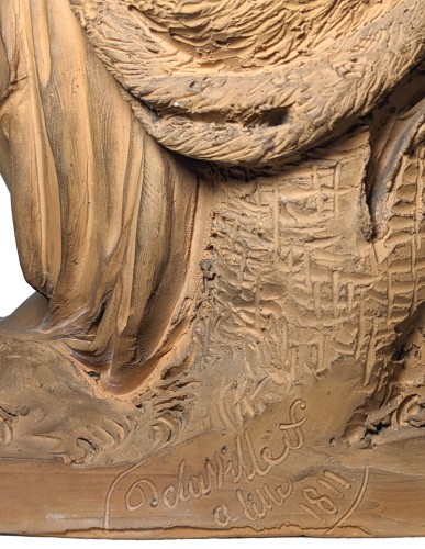 Sculpture Sculpture en Terre cuite - Figure de bacchante assise, terre cuite originale de Louis Delaville 1811