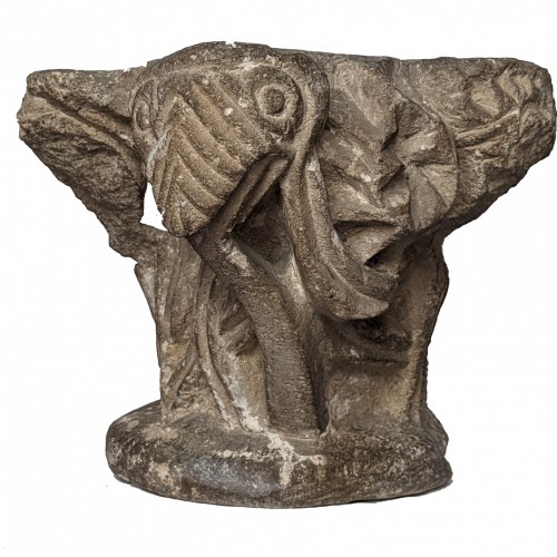 Antiquités - Chapiteau roman du XIIe siècle en calcaire