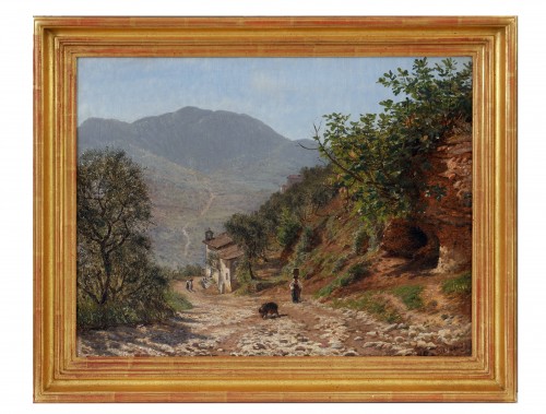 CHRISTENSEN, Godfred (1845-1928) - Chemin aux Monts Sabine prés de Subiaco, 1873 - Tableaux et dessins Style 