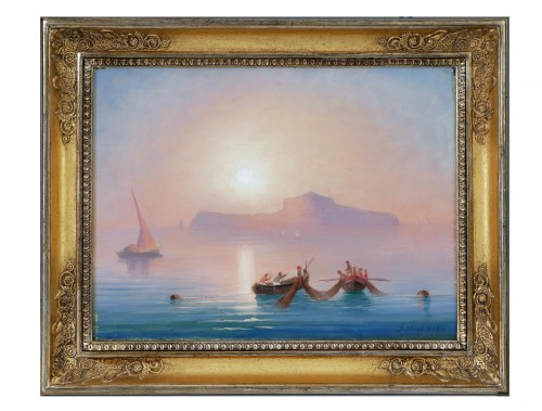 NISBETH, Joséphine (1840-1927) - Coucher du soleil à Capri avec des pêcheurs - Tableaux et dessins Style 