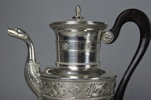 Antiquités - Service à thé et café en argent, d'époque Empire par Ruchmann à Paris.