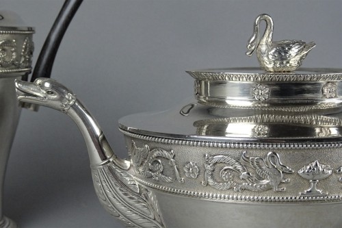Antiquités - Service à thé et café en argent, d'époque Empire par Ruchmann à Paris.