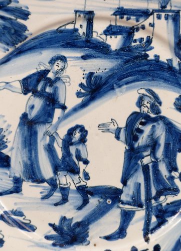 Céramiques, Porcelaines  - Plat, type tondino en faïence de Nevers du XVIIe siècle