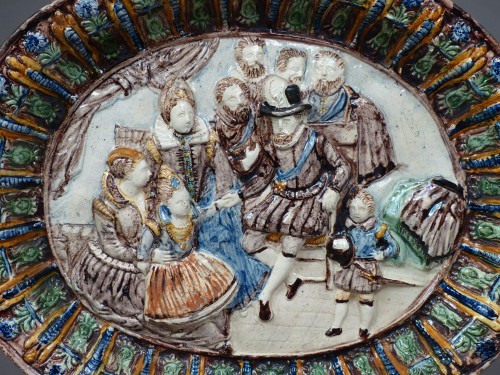 Céramiques, Porcelaines  - Plat en poterie vernissée Pré d'Auge XVIIe siècle