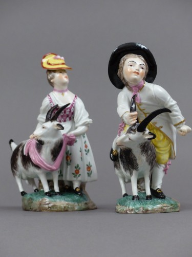 XVIIIe siècle - Chevrier et chevrière en porcelaine dure de Hochst réalisés par J.P.Melchior