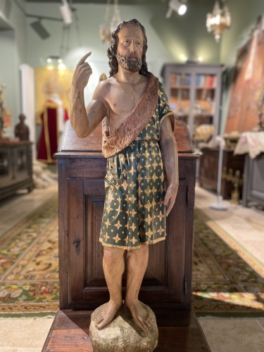 Art sacré, objets religieux  - Saint Jean Baptiste, sujet en bois - XIXe