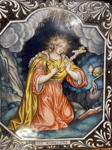 Art sacré, objets religieux  - Sainte Marie Madeleine, plaque d'email sur cuivre du XVIIIe siècle