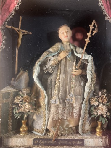 Art sacré, objets religieux  - Saint Bonaventure, sujet en cire du XIXe siècle