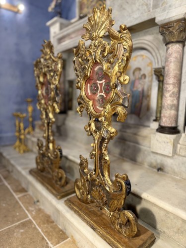 Art sacré, objets religieux  - Grande paire de monstrances reliquaire du XVIIIe siècle