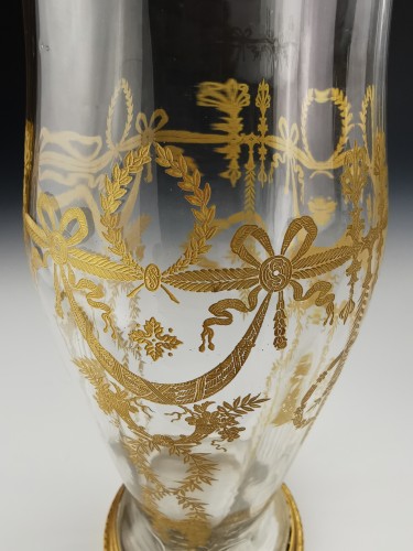 Verrerie, Cristallerie  - Paire de grands vases rouleau en cristal et laiton doré