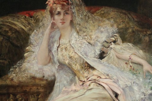 Tableaux et dessins Tableaux XIXe siècle - Georges-Jules-Victor CLAIRIN (1843-1919) - Femme à la mantille