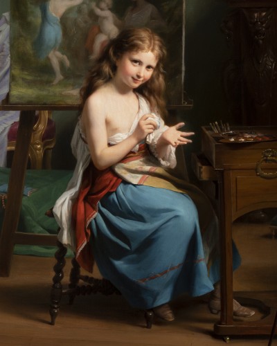 Tableaux et dessins Tableaux XIXe siècle - Fritz Zuber-Bühler (1822-1896) - Portrait d’une jeune fille dans son atelier