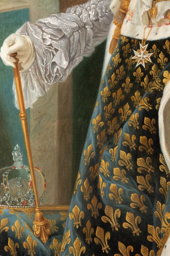 XVIIIe siècle - Portrait de Louis XV en tenue de sacre, école française du XVIIIe siècle