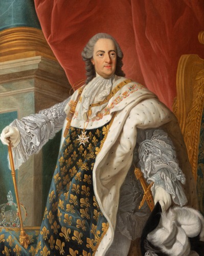 Antiquités - Portrait de Louis XV en tenue de sacre, école française du XVIIIe siècle